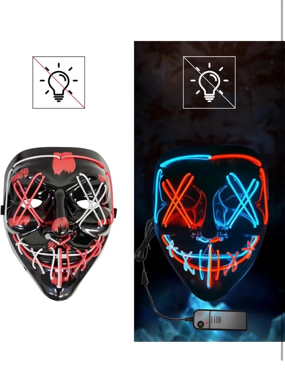 LED Light-Up Halloween Mask - Red & Blue